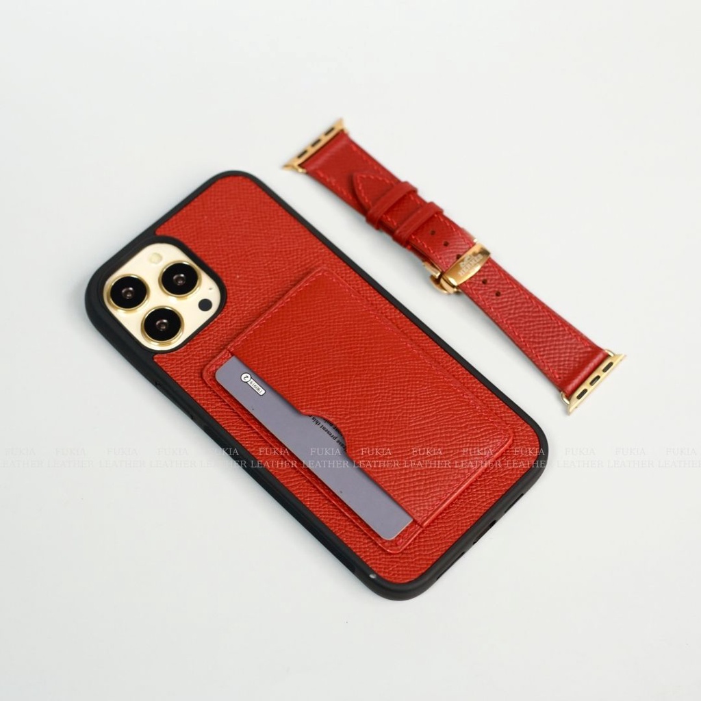 Ốp da thủ công Epsom một ngăn thẻ dựng ngang dành IPhone 14/14Plus/14Pro/14Promax/13/13Pro/13Promax/12Promax ODTC119