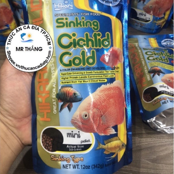 Hikari Sinking Cichlid Gold : Thức ăn tăng màu cá Hồng Két, La Hán và dòng Tai Tượng, cá chuột...
