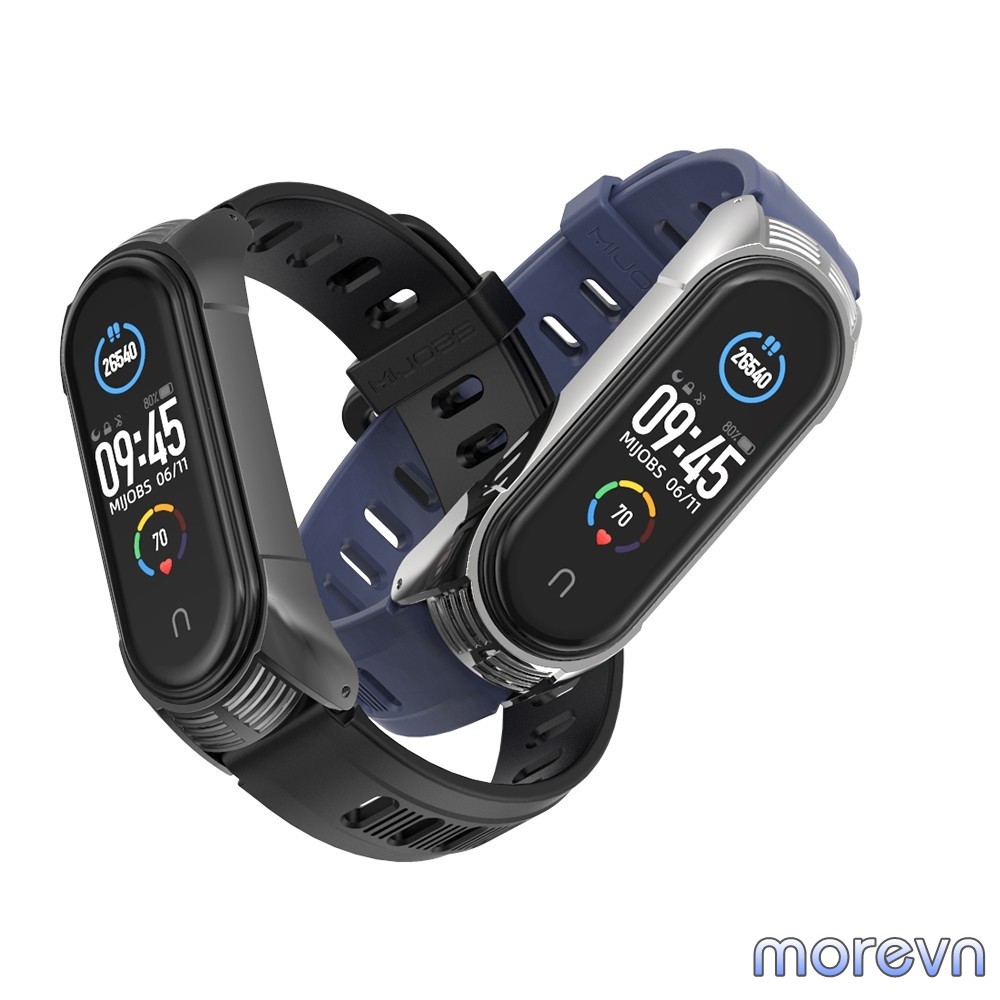 Dây đeo silicon mặt kim loại mi band 5, miband 6 viền vân TF chính hãng MIJOBS, dây đeo thay thế mi band 6, MiBand 5