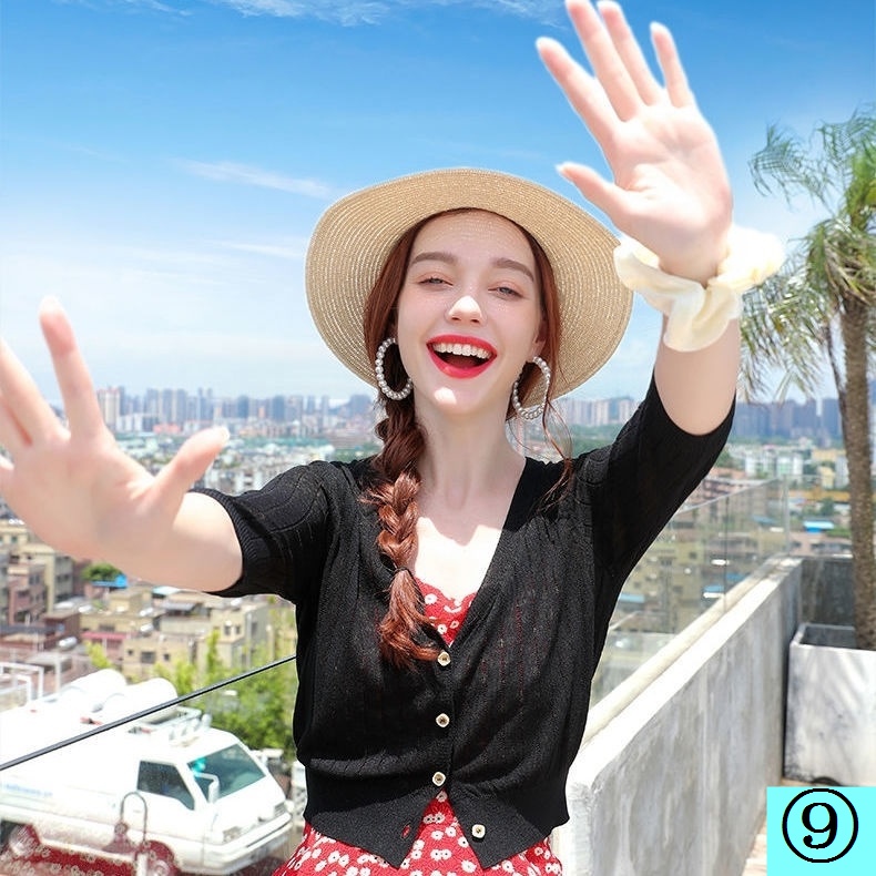 Áo Khoác Cardigan Dệt Kim Mỏng Tay Lửng Thời Trang Xuân Hè Dành Cho Nữ