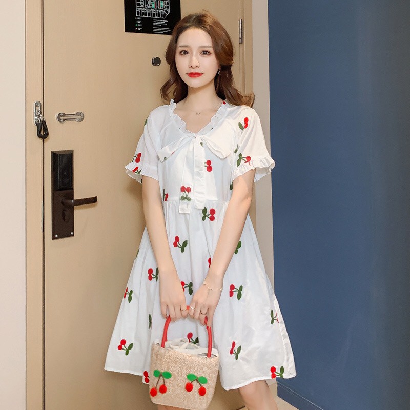 Babydoll Họa Tiết Cherry Kiểu Dáng Xòe Siêu Đẹp