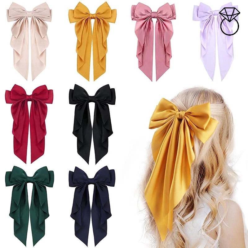 Kẹp Tóc Nơ Ruy Băng Lớn Bằng Satin Cho Nữ