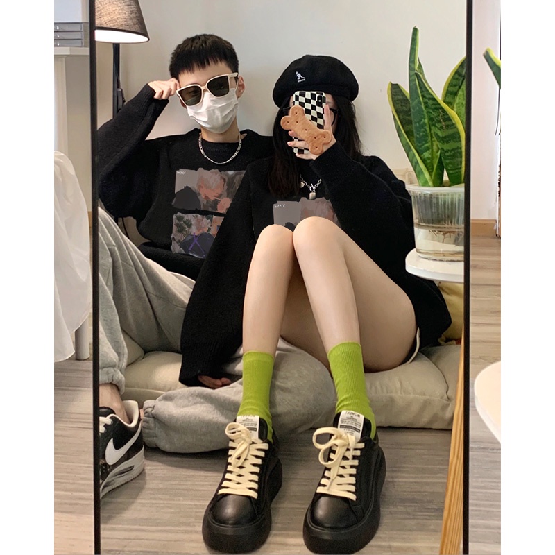 Áo sweater Cổ Tròn In Họa Tiết Phong Cách retro Mỹ