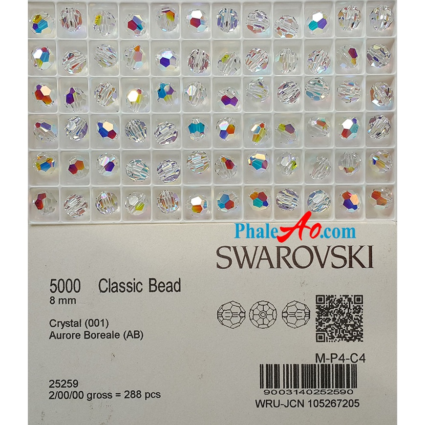 Chuỗi Mân Côi 50 hạt tròn 8ly pha lê Swarovski crystal classic bead 5000 001AB - PhaleAo NVJ