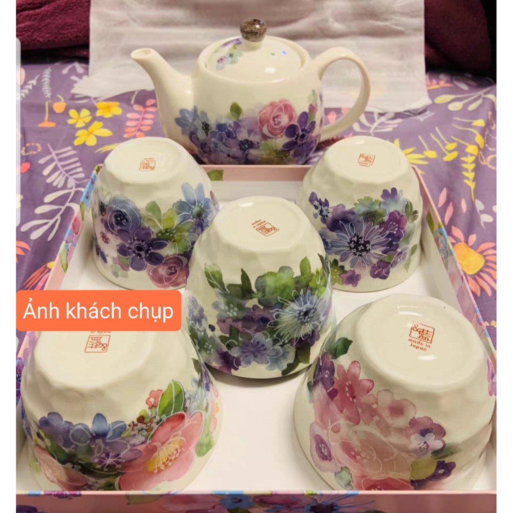 Bộ ấm chén gốm Nhật Bản vẽ tay cao cấp