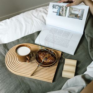 Khay gỗ sồi lượn sóng, khay trà chiều Bắc Âu decor trang trí phòng bếp sang trọng - AM Decor