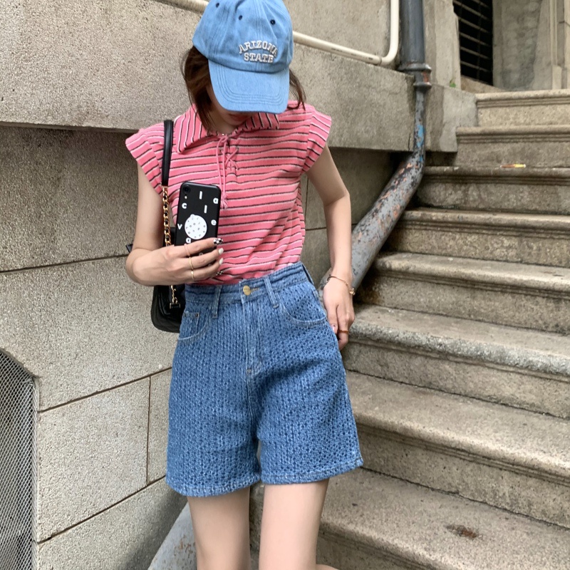 Quần Short Denim Lưng Cao Dáng Rộng Hợp Thời Trang