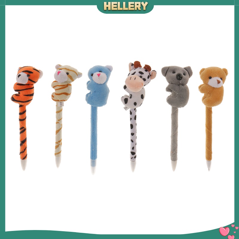 [HELLERY]12 Plush Zoo Animal Pens Ballpoint Fluffy Plushie Pens Kids School Accs