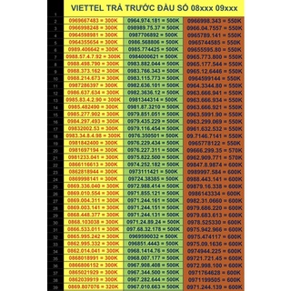 Sim Viettel trả trước đầu số 09xxx 08xxx Đăng ký chính chủ