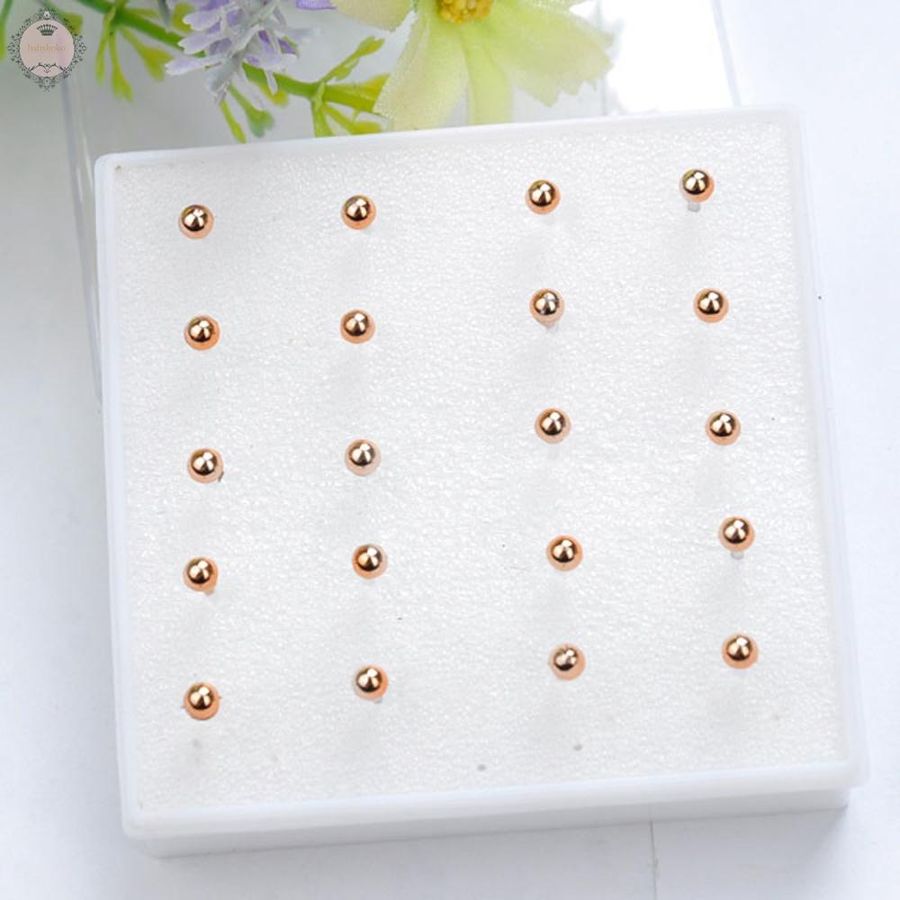 Set 10 đôi khuyên tai dạng xỏ kiểu hạt tròn nhỏ màu vàng/ màu bạc kích thước 2-4mm