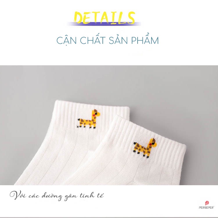 Tất cổ ngắn nữ họa tiết hình thú đáng yêu, vớ chất liệu vải co giãn bốn chiều - Cherry Shop