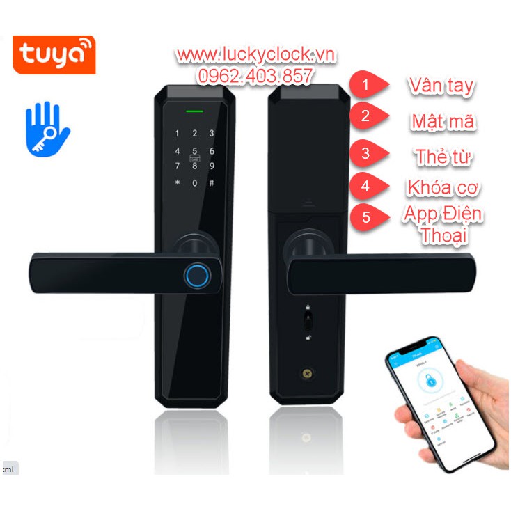 Khóa Vân Tay Thông Minh Luckylock mở khóa vân tay, thẻ từ, mật khẩu, cảm ứng. app điện thoại Tuya