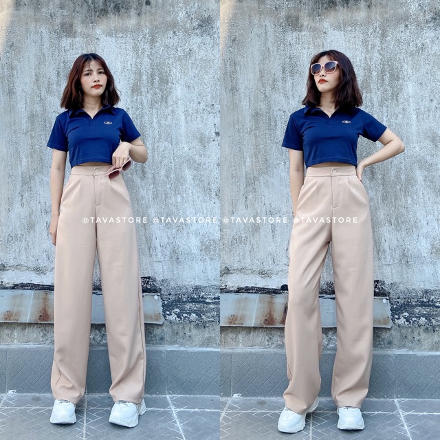 Quần culottes nút màu