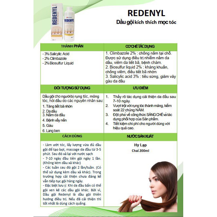 Dầu gội REDENYL cho đầu tăng tiết bã nhờn, da dầu, gàu, rụng tóc