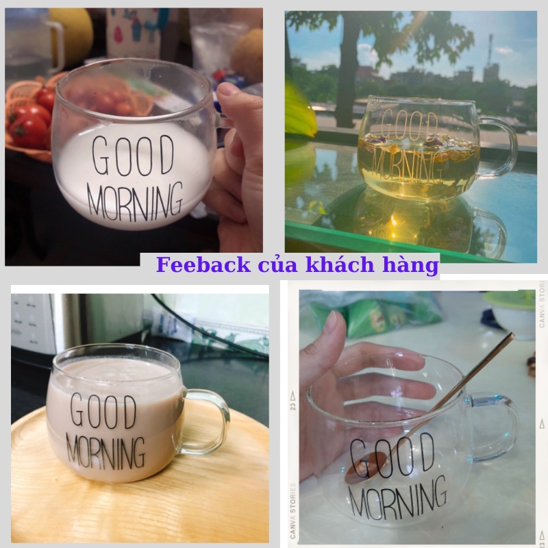 Ly thủy tinh GOOD MORNING cute dễ thương 350ml chiu nhiệt Cốc thủy tinh uống nước HOTREND hiện nay ABUSTORE