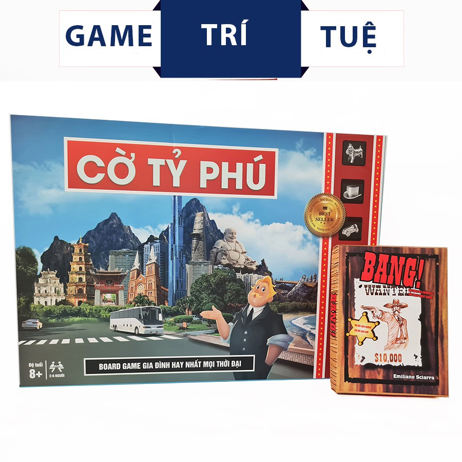 [COMBO 2 IN 1] Board game Cờ tỷ phú Monopoly cơ bản + Game nhập vai bắn súng dùng thẻ Bang!