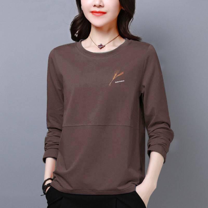 Áo thun tay dài cổ tròn dáng rộng cỡ lớn thời trang cho phụ nữ trung niên