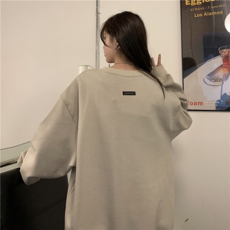 Áo sweater tay dài cổ tròn dáng rộng in họa tiết chữ phong cách retro cá tính