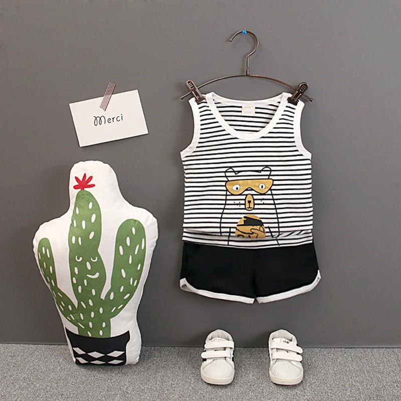 Set áo ba lỗ sọc ngang phối quần short mặc hè xinh xắn cho bé