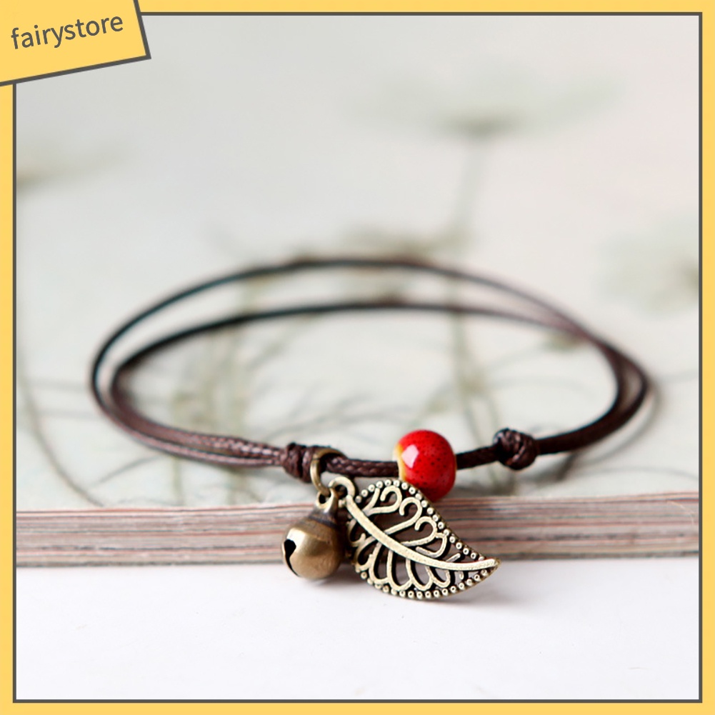 Vòng tay dây da mặt hình lá phong cách cổ điển cho cặp đôi