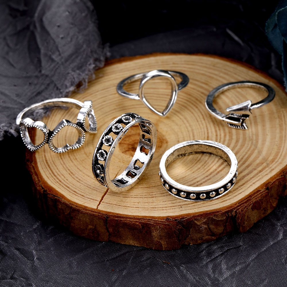 Set Nhẫn Đeo Tay Kim Loại Phong Cách Vintage Cho Nữ