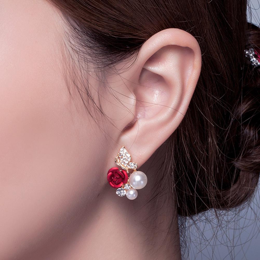 Bông Tai Hình Hoa Hồng Đính Đá Thời Trang Cho Nữ