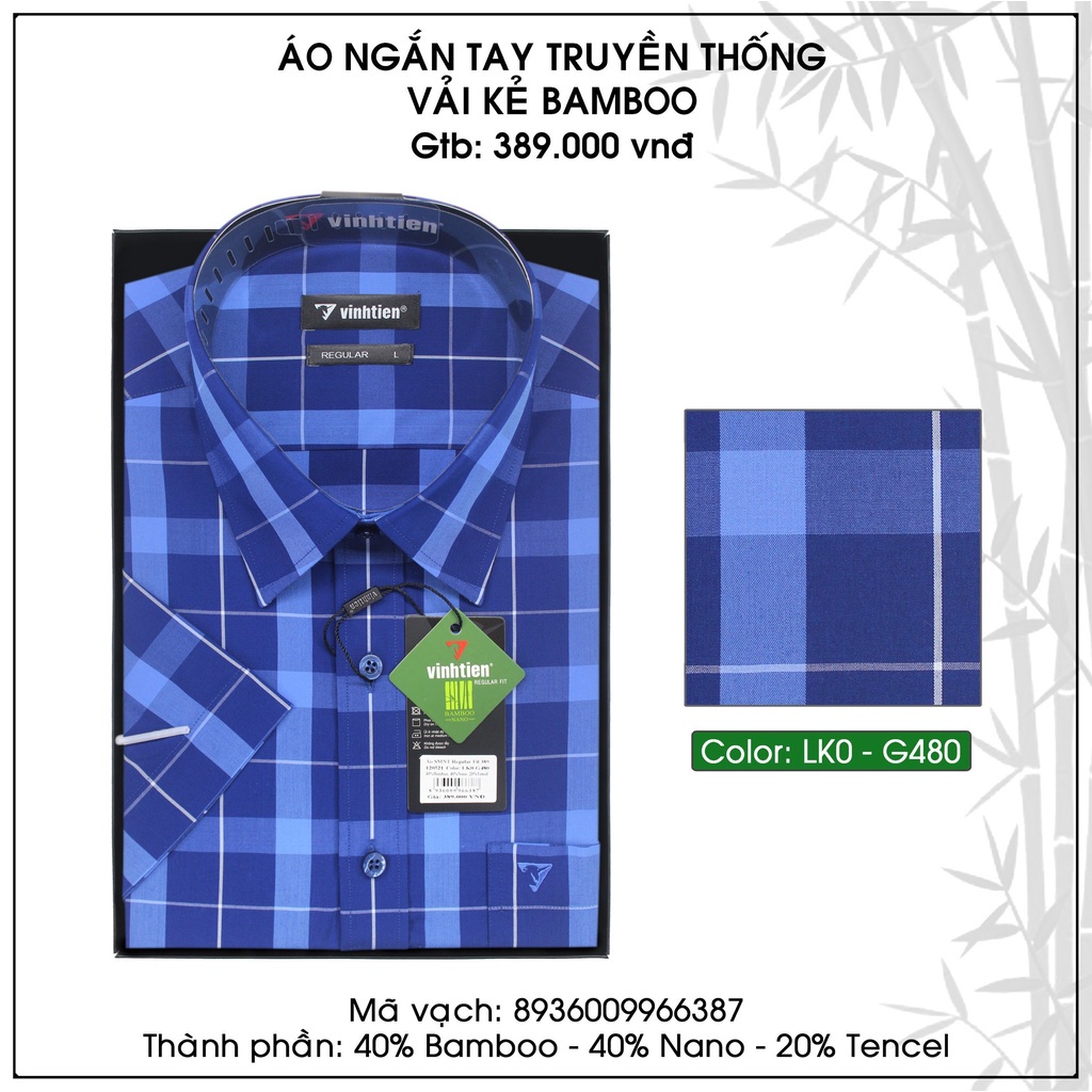 Áo Sơ Mi Ngắn Tay Caro Vải Bamboo Vạt Ngang Form Regular Vĩnh Tiến 389 -K(&1