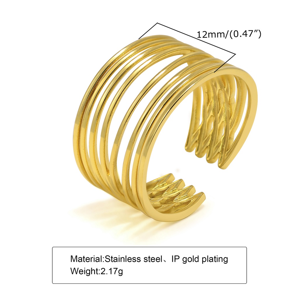 Vnox Nhẫn Hở Mạ Vàng Nhiều Đường Kẻ Có Thể Điều Chỉnh Phong Cách Tối Giản Cho Nữ