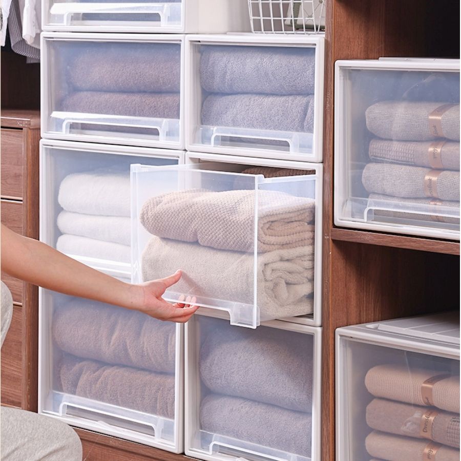 Hộp Ngăn Kéo Đựng Quần Áo, Hộp Đựng Đồ Đa Năng 45L Siêu Lớn Màu Trắng Cao Cấp Q006Z