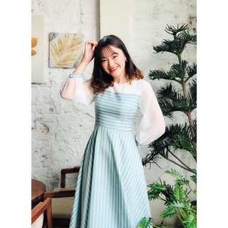 VÁY ELSA kẻ xanh ngọc