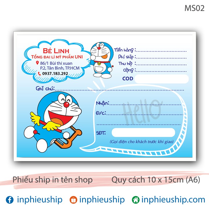Phiếu ship bóc dán 14x10cm 50 tờ