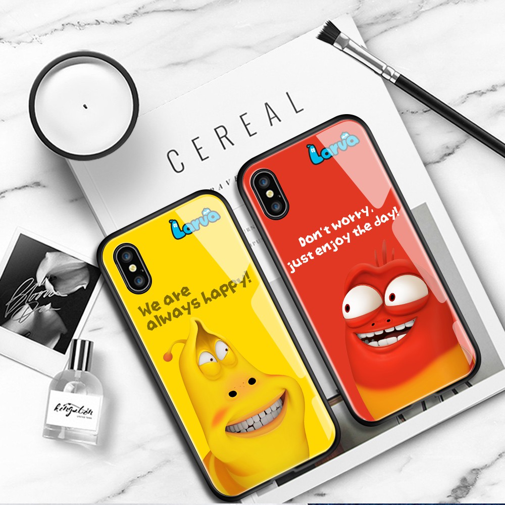 For OPPO A9 2020 A5 2020 A92 A52 A92S A71 A71K A31 A73 A75 A75s A83 A91 For  3D Funny Cute Cartoon Cases Korea Larva Character Casing Red Yellow Pink Green White Tempered Glass Phone Case Cover Ốp điện thoại kính cường lực In Hình cứng Ốp lưng cho Case