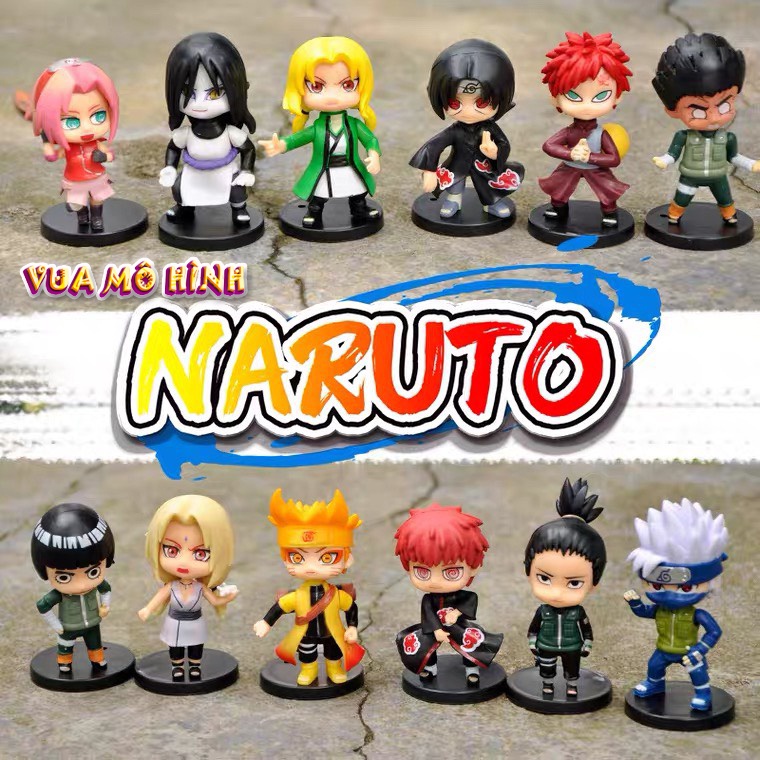 Mô hình Naruto- Mô hình 12 nhân vật trong Naruto phong cách chibi để trong xe ô tô hoặc phòng, chiều cao 7cm