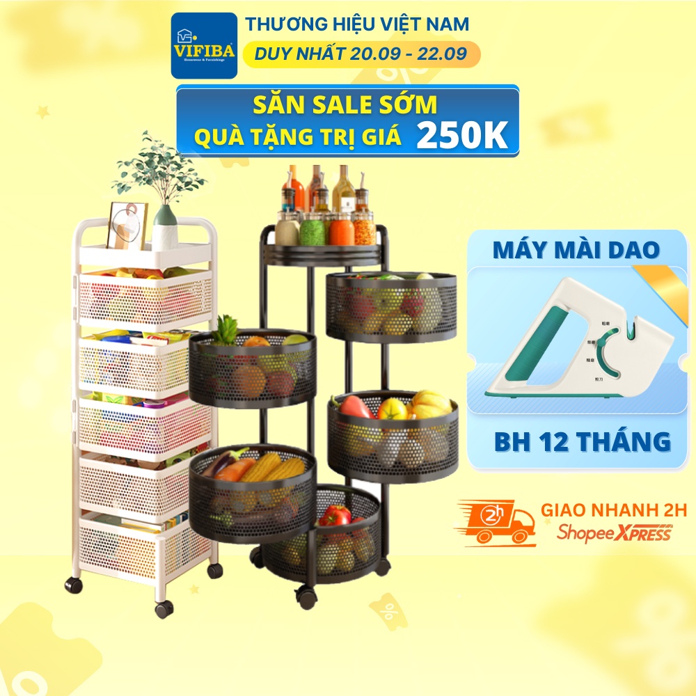 Kệ Xoay Đa Năng Nhà Bếp VIFIBA 5 Tầng Tròn 30x30x95cm Sơn Tĩnh Điện Thép Carbon không gỉ Màu Đen