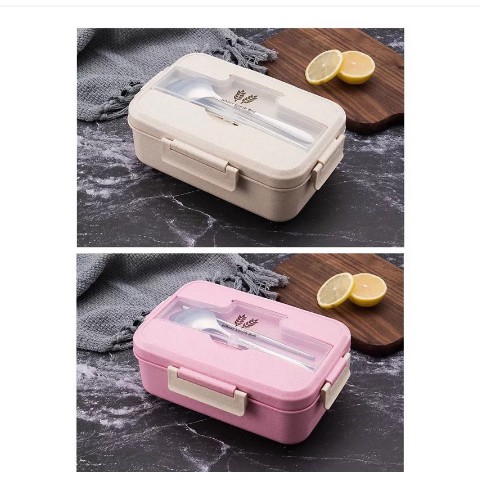 WHEAT LUNCH BOX HỘP ĐỰNG CƠM BẰNG LÚA MẠCH 3 NGĂN KÈM ĐŨA THÌA CAO CẤP [HÀNG LỌAi 1]