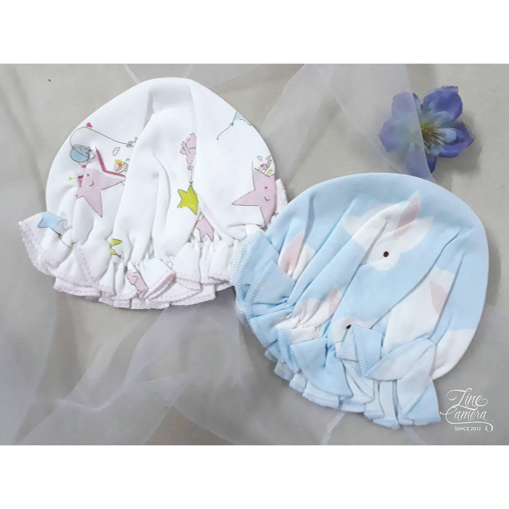 Set 02 Mũ Vải Cotton Nhún Bèo Cho Bé Gái Từ 0-6 Tháng. Nón Sơ Sinh