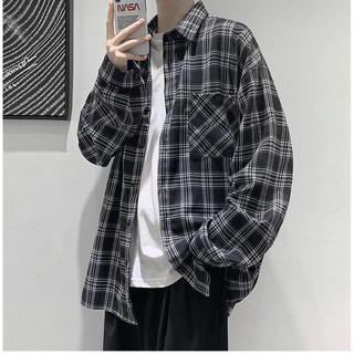 [ Có ảnh thật ] Áo sơ mi unisex form rộng - somi nam nữ sọc số 1