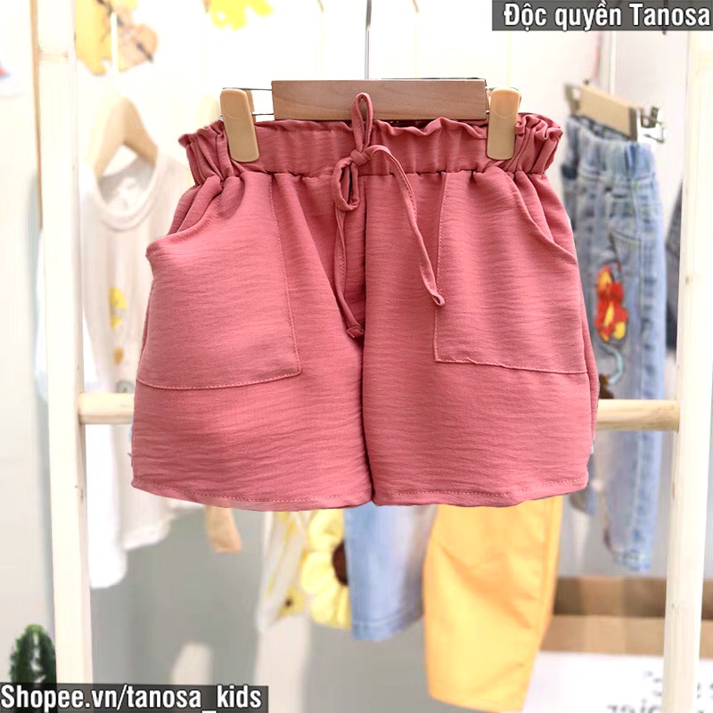 Quần short đùi bé gái Tanosa Kids mẫu mới Hè 2021 chất đũi mát thắt nơ điệu đà size 12-27kg