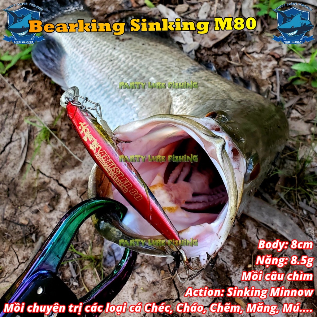 Mồi câu cá Bearking Sinking M80, mồi lure cá chẽm, chéc, măng, mú, cháo, nhồng...