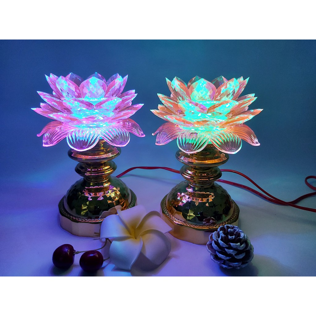 CẶP ĐÈN HOA SEN THỜ CÚNG SÁNG NHIỀU MÀU, THỜ CÚNG, THỜ TƯỢNG QUAN ÂM, PHẬT GIÁO