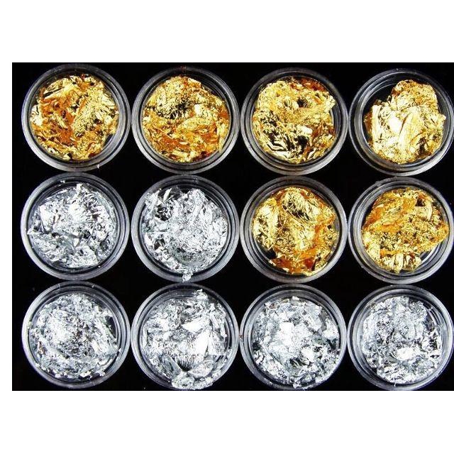 Giấy bạc ẩn gel trang trí móng set 12 hủ (dụng cụ làm nail)