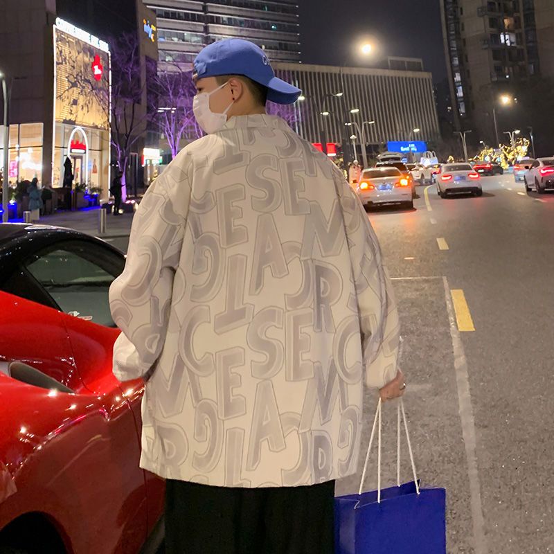 Áo Khoác Nhung Kẻ Dáng Rộng Phối Khóa Kéo In Chữ Thời Trang Mùa Thu Cho Nam Giới