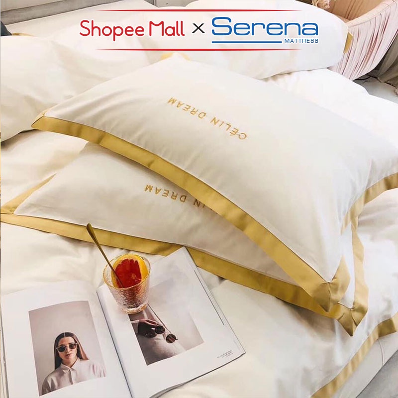 Bộ Chăn Ga Gối Đệm 5 Món Lụa Pháp SERENA Chính Hãng Set Chăn Ra Drap Grap Gối Nệm Đệm Trải Bọc Giường Đẹp Cao Cấp