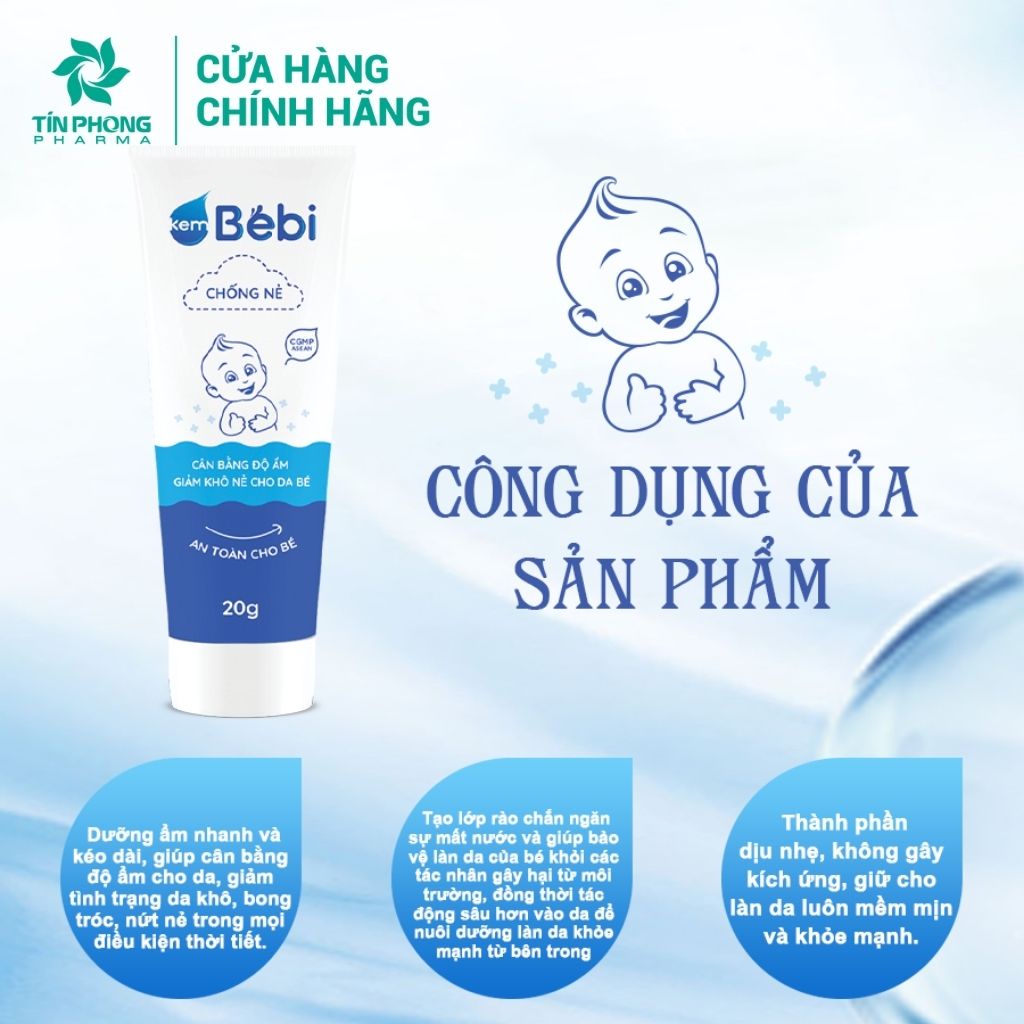 Kem Chống Nẻ Cho Bé KemBebi Giúp Cân Bằng Độ Ẩm, Giảm Khô Da Thành Phần Dịu Nhẹ An Toàn Lành Tính Tuýp 20g TMP022