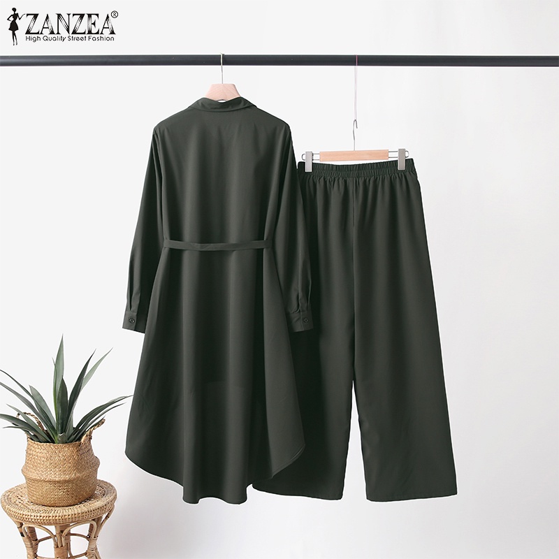 Set trang phục ZANZEA áo đầm tay dài + quần dài ống rộng thời trang nữ