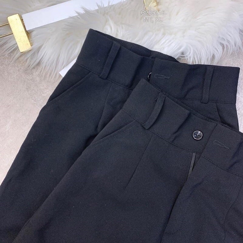 Quần Baggy nữ đơn có màu giản có màu xanh đen chất liệu vitex công sở tôn dáng lưng cao mã 009