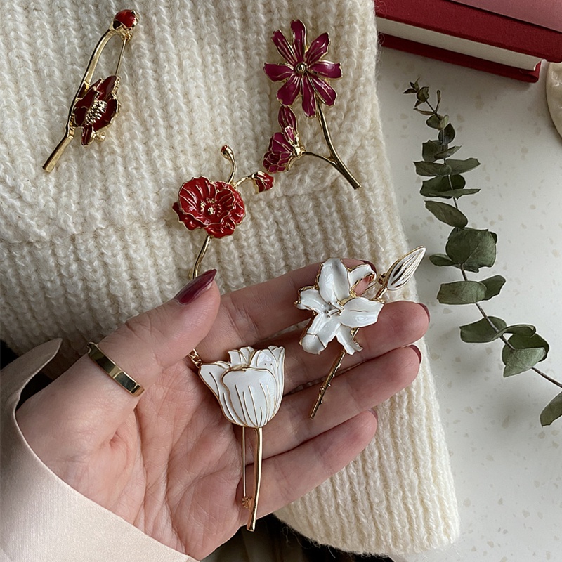 Ghim Cài Áo Hình Hoa Tulip Tráng Men Phong Cách Retro