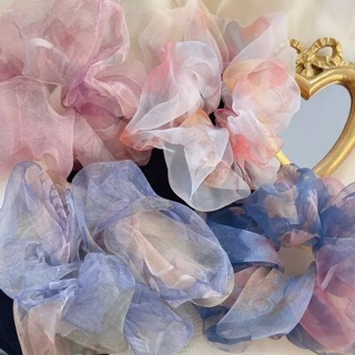 Vải voan hoa Hàn quốc làm cột tóc scrunchies
