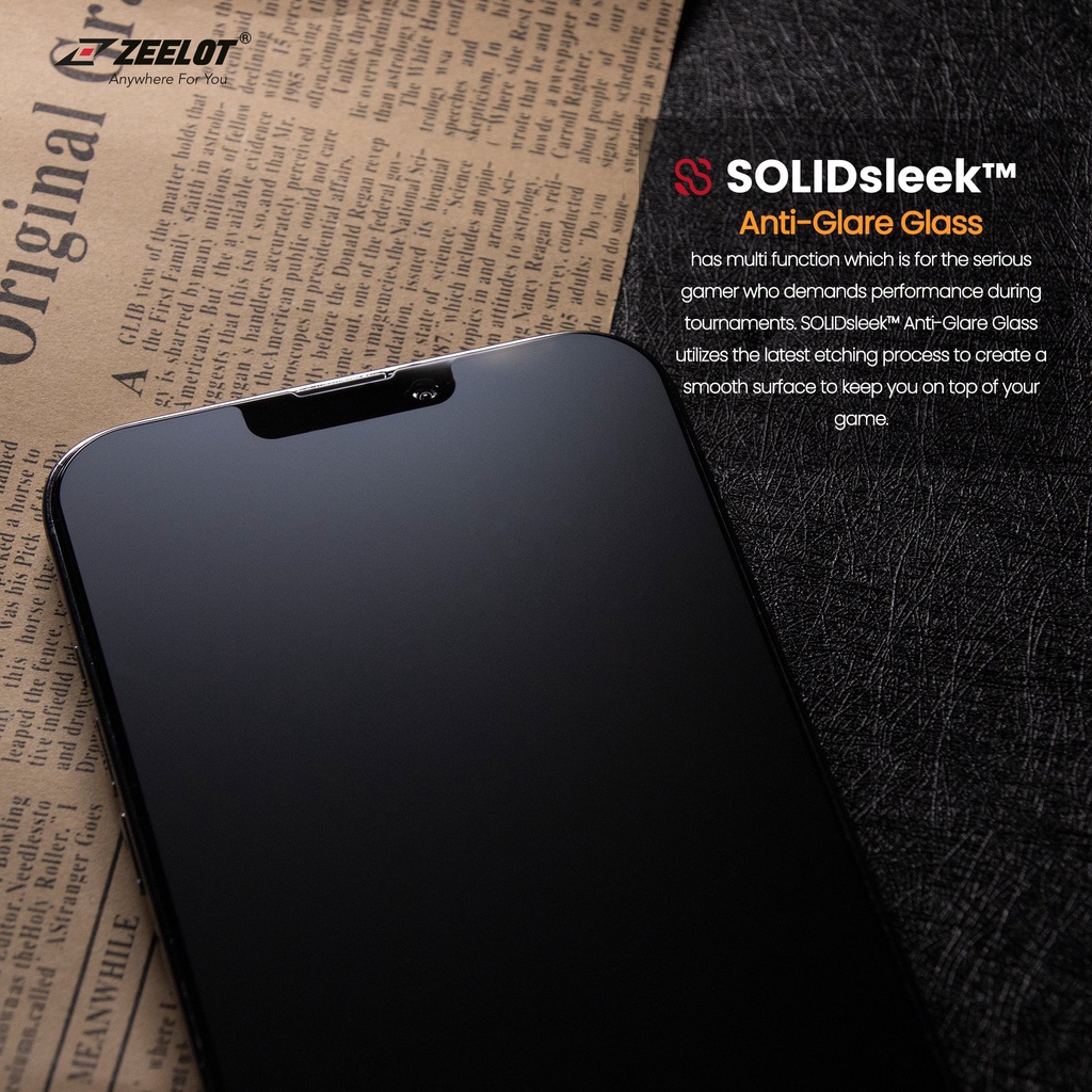 Kính Cường Lực Chống Vân Tay Zeelot SOLIDsleek Dành Cho iPhone 14 Pro Max - 14 Pro - 14 Plus /13 Pro Max - 14/13/13 Pro