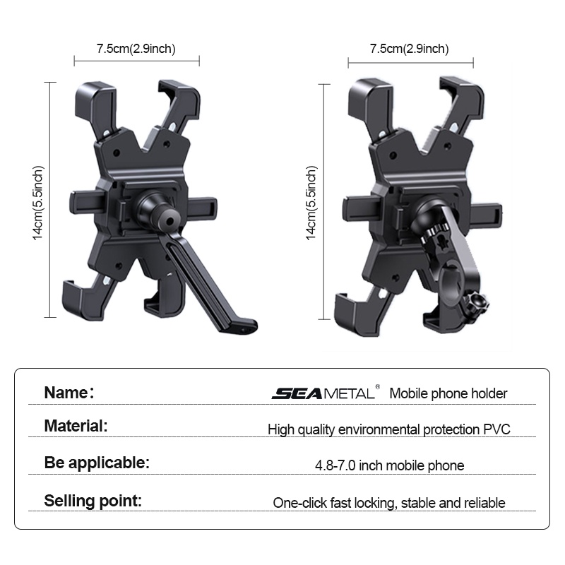 SEAMETAL Giá Đỡ Điện Thoại 4.8-6.8 inch Gắn Xe Máy/Xe Đạp Tiện Lợi